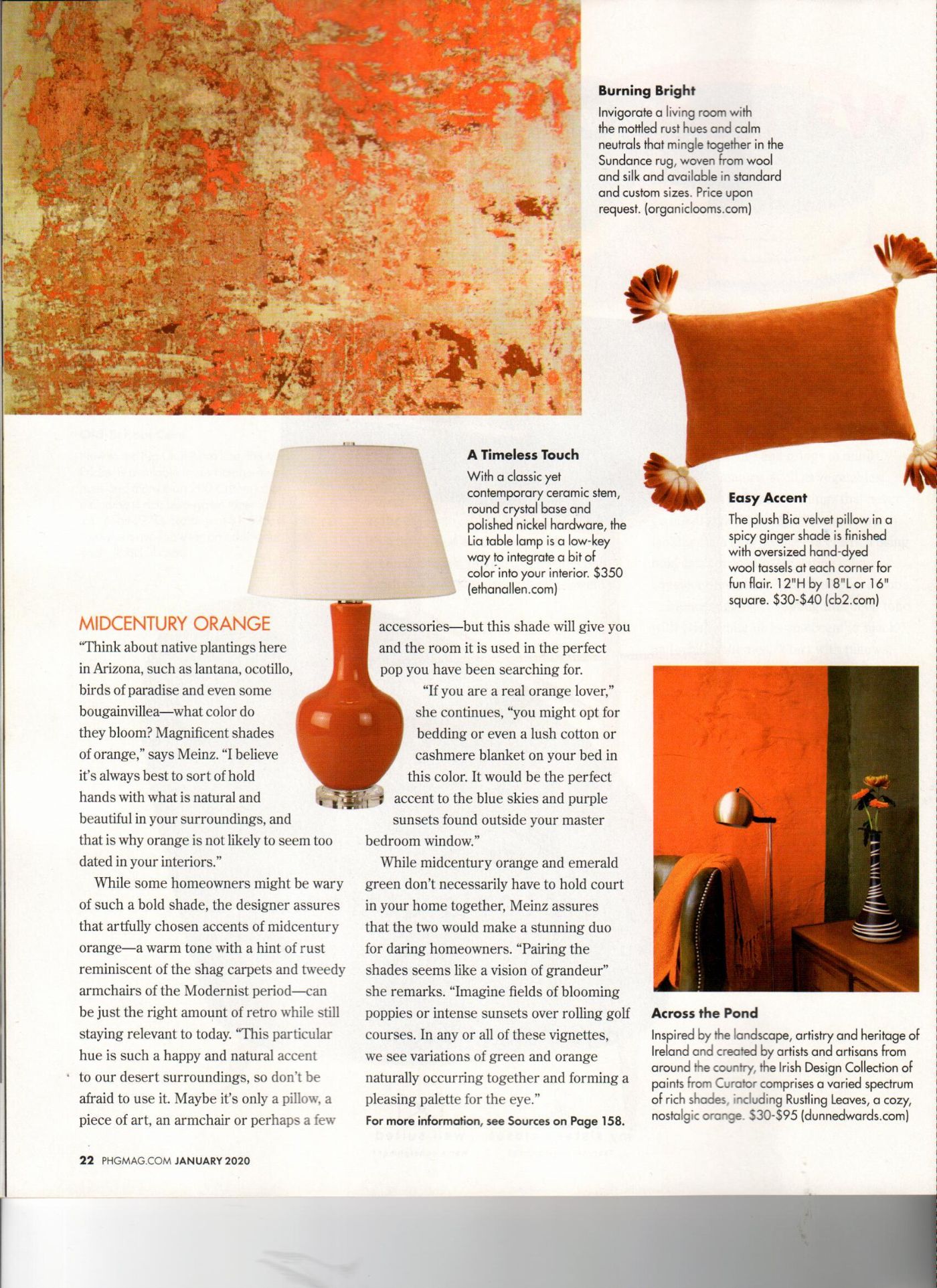 Phoenix Home & Garden Magazine gores with Orange Sundance rug